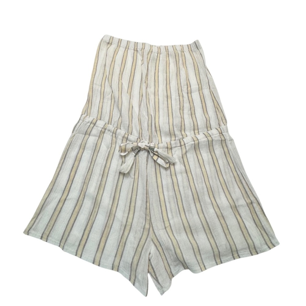 Becca Women Striped Strapless Cotton Gauze Romper Tan Grey Small Beach Boho